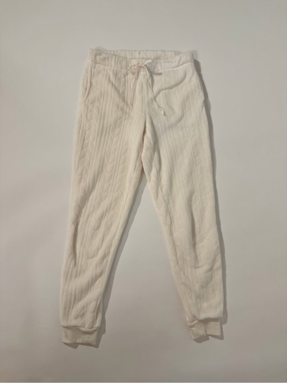 Cream Textured Fuzzy Pants